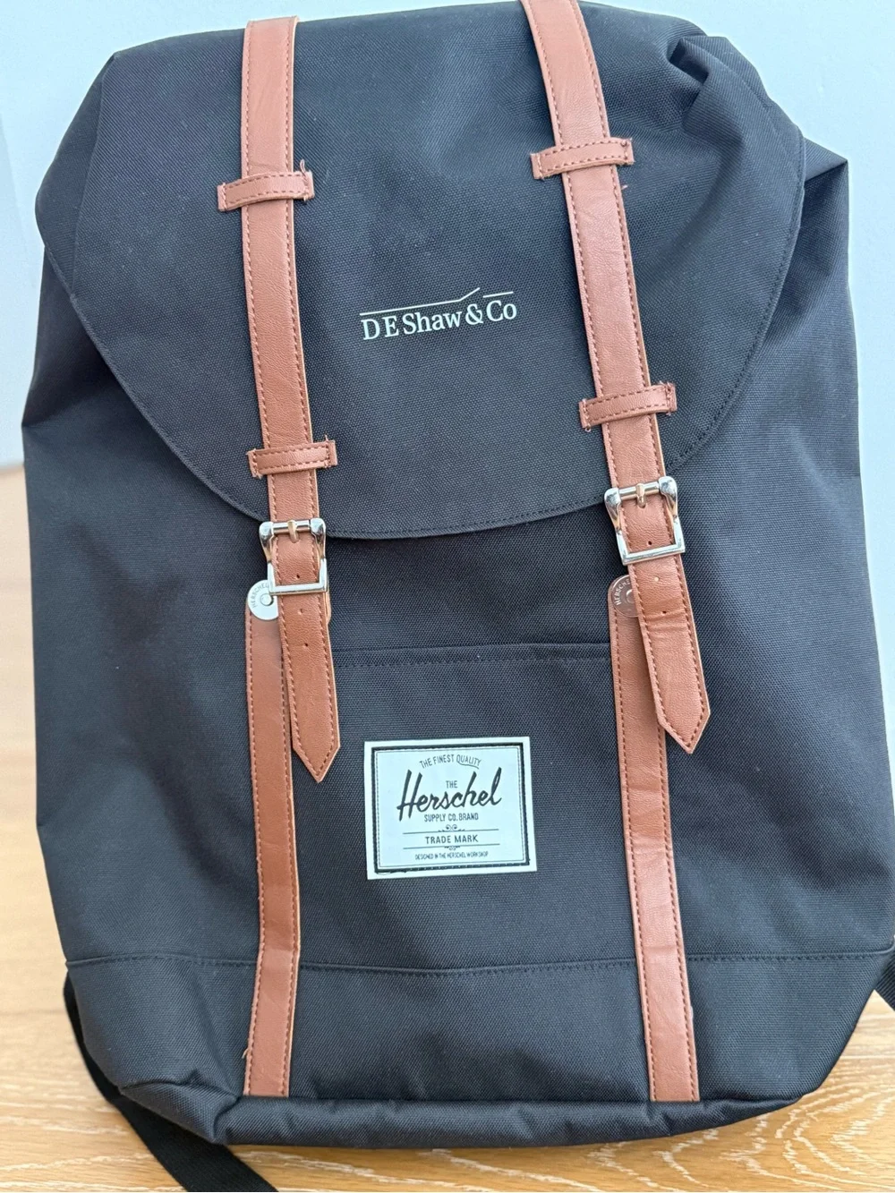 Herschel Supply Company Black Backpack with Brown Strap Accents—Brand New